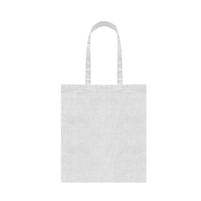 A tote bag in plain white with two shoulder straps and a spacious body.