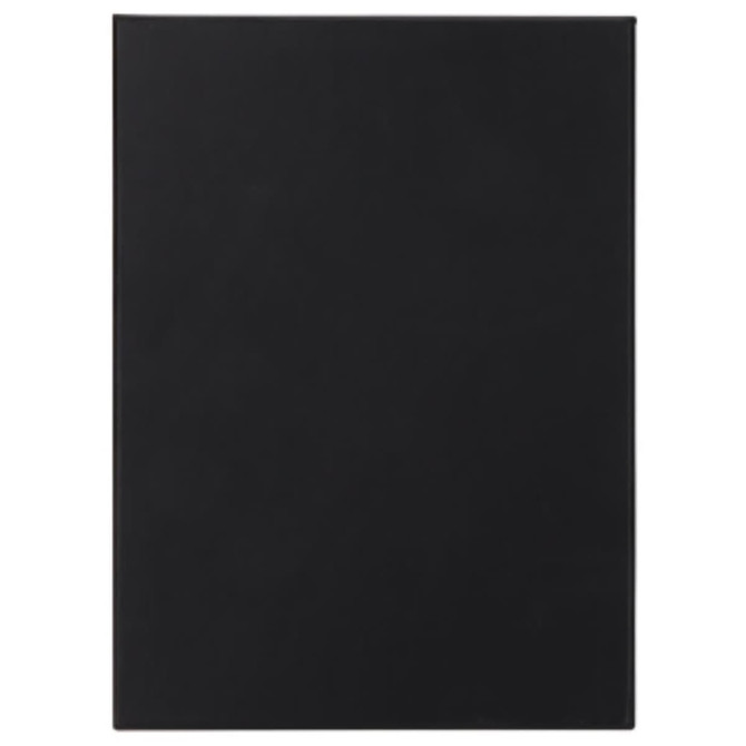 A black gift box with a sleek finish, featuring a branding logo on the surface.