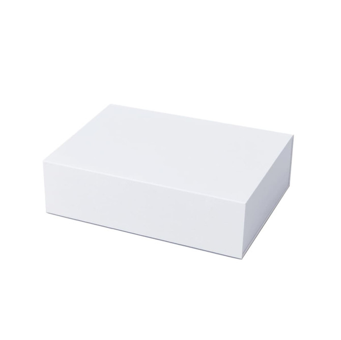 A rectangular white box with a smooth surface, suitable for packaging or storage.