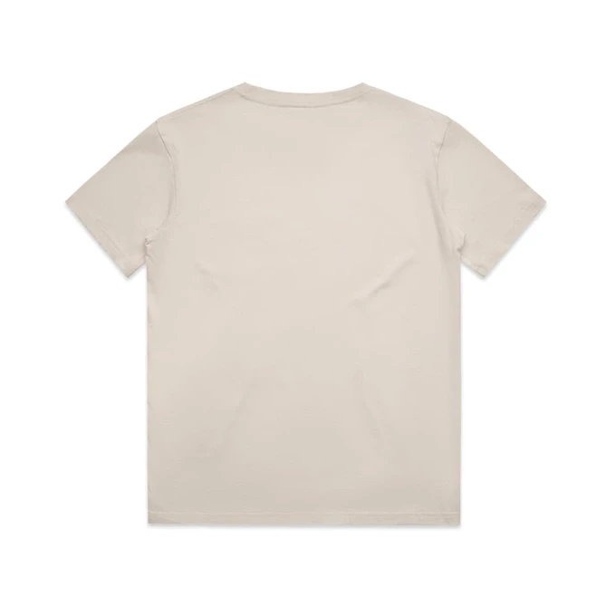 A plain beige T-shirt with a relaxed fit and no visible branding or designs. Suitable for casual wear.
