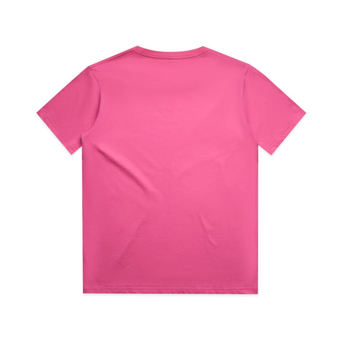 A pink youth t-shirt featuring a plain back design and short sleeves. Includes a logo on the fabric.