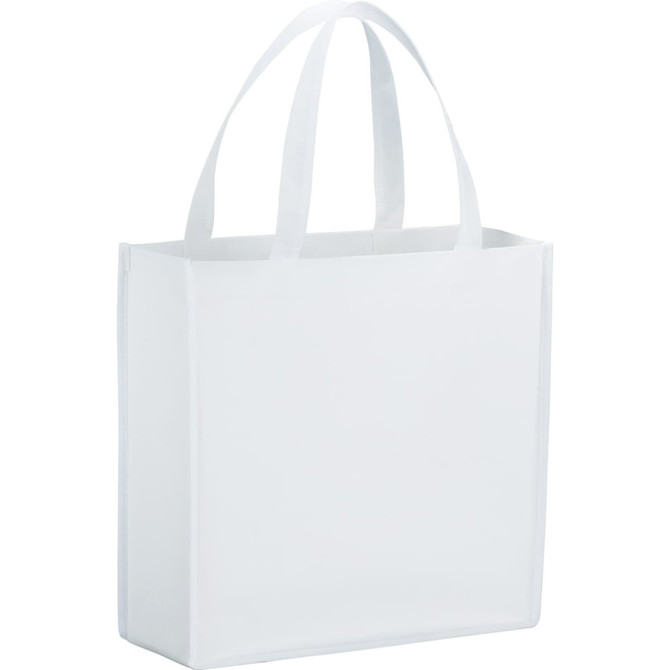 A white non-woven shopper tote with two handles and a simple, unadorned design.