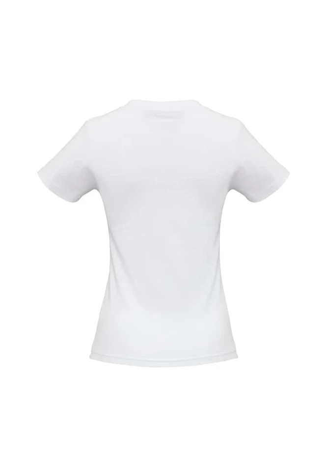 A white ladies' stretch short sleeve tee with a fitted silhouette and no visible branding.