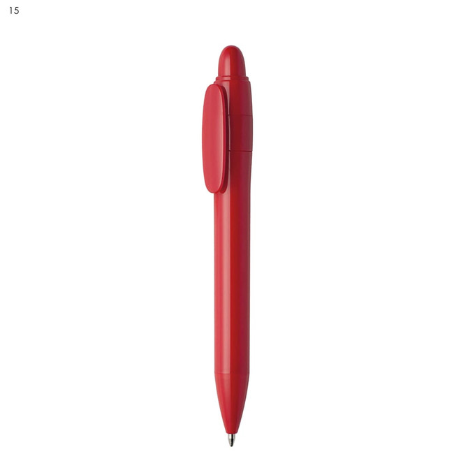 A red plastic pen with a click mechanism and a smooth finish. The pen features a logo and is part of the Polo 600-C range.