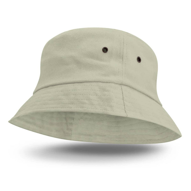 A light green Bondi Bucket Hat featuring a wide brim and ventilation eyelets.