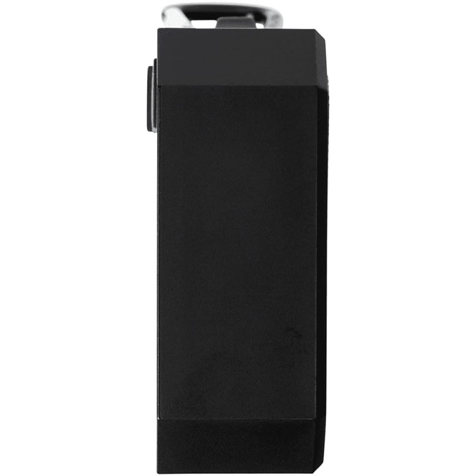 A black waterproof Bluetooth speaker with a sleek rectangular design and a metal clip attached.