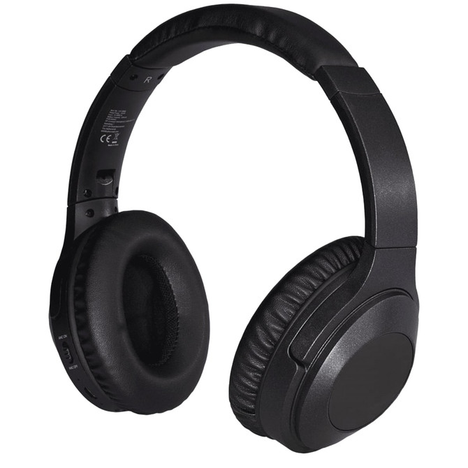 A pair of black Anton ANC Headphones with cushioned ear pads and a sleek design.