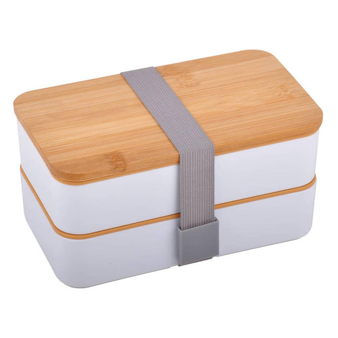 Two Layer Lunch Box With Bamboo Lid And Strap