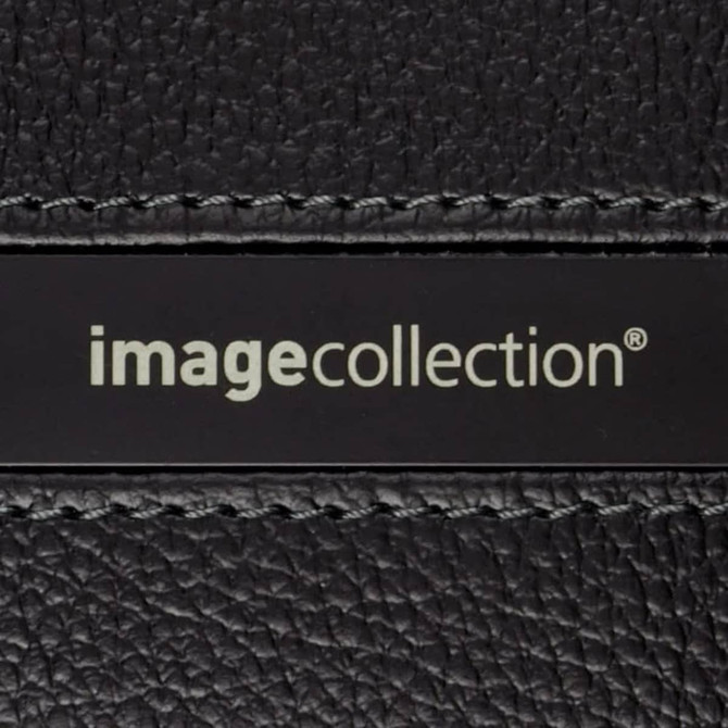 A black pad folio with textured material and a branded logo.