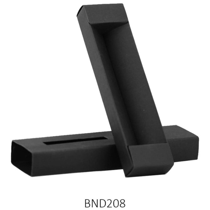 A black metal pen with a sleek rectangular design and a logo. The pen features a smooth finish and an elegant look.