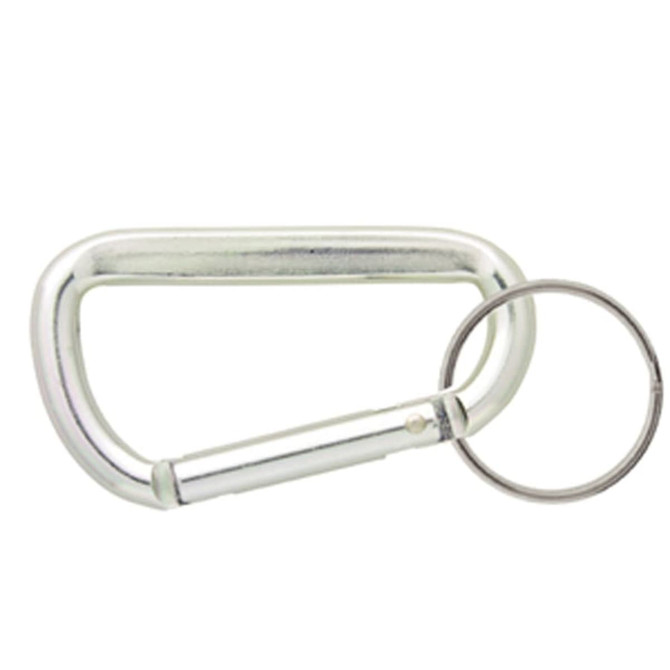 A silver 60mm carabiner with a keyring attachment, featuring a metallic finish and a simple design.