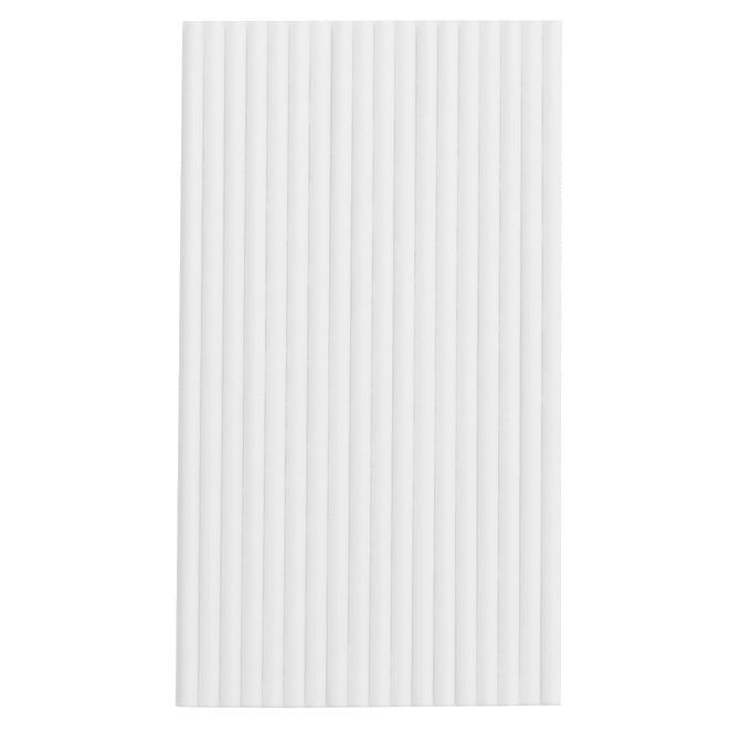A pack of white straws with a ribbed texture, neatly arranged in a vertical orientation.