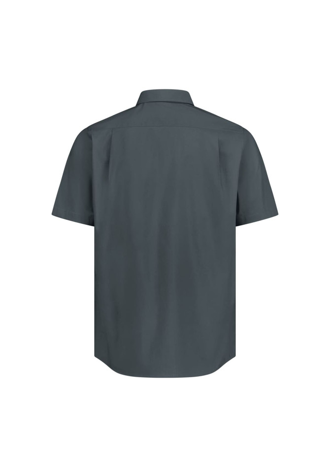 A short-sleeve shirt in a solid grey colour with a classic fit and a logo on the back.