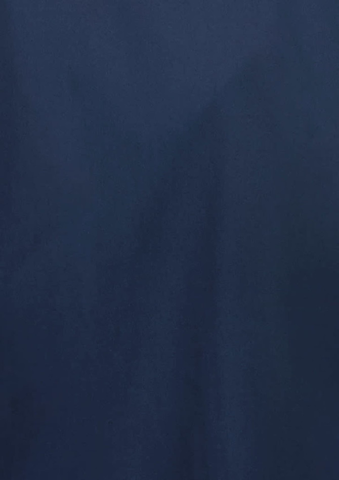 A navy blue 3/4 sleeve shirt, featuring a simple design and a logo on the fabric.