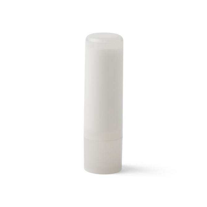 A twist lip balm in a white, cylindrical container with a removable cap. It has minimal branding.