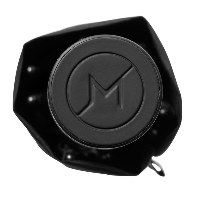 A black square automatic umbrella with a circular logo at the top, featuring a compact design for convenience.