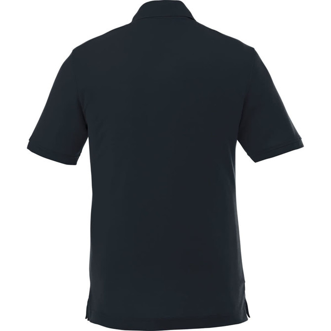 A black short sleeve polo shirt for men with a classic fit and a small logo.
