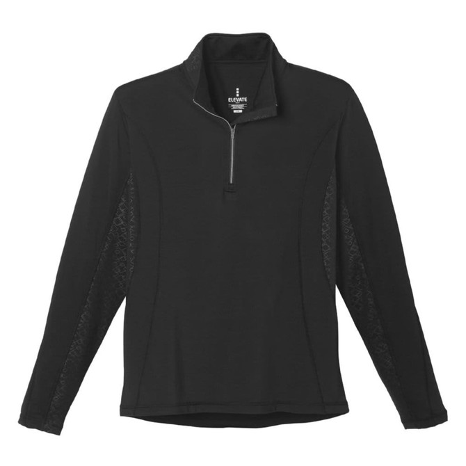 A black knit quarter zip jumper for men featuring side panel detailing and a logo.