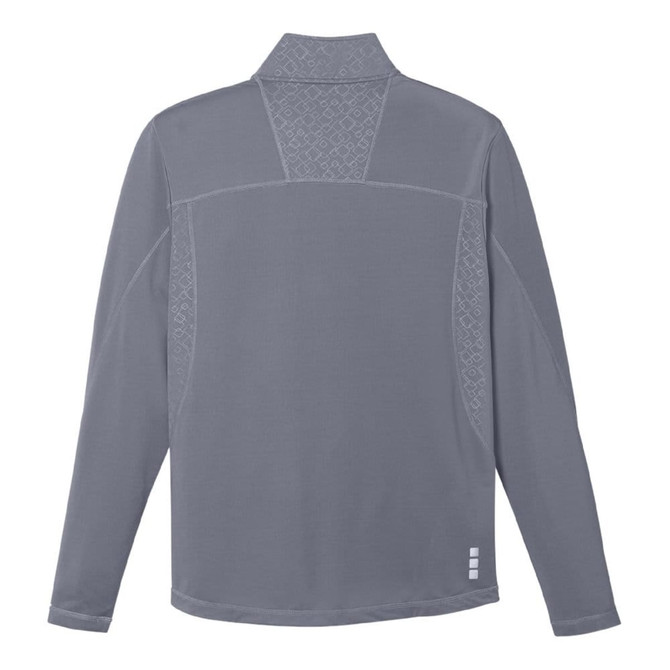 A grey knit quarter zip jumper featuring a textured back and a collar, designed for men.