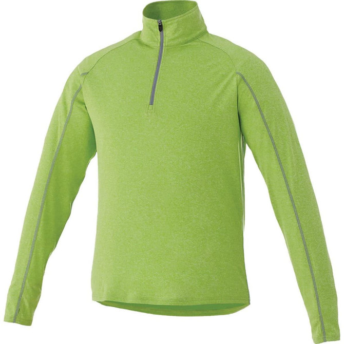 A green Taza Knit Quarter Zip jumper for men, featuring long sleeves and a half zip collar, with a subtle logo.