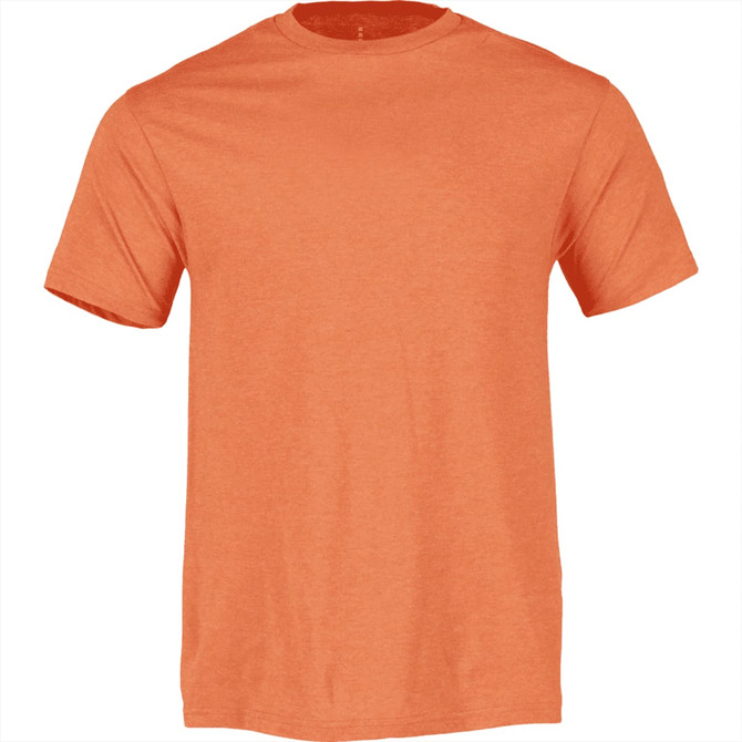 A short-sleeve men's t-shirt in vibrant orange, featuring a simple design and a logo.