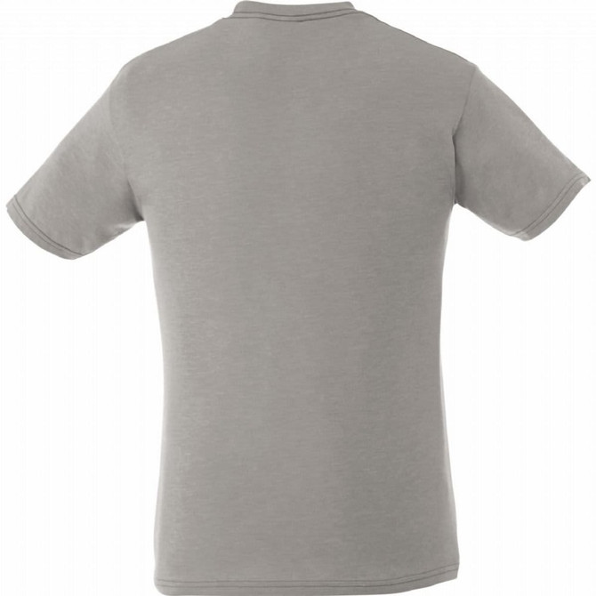 A short sleeve men's tee in a light grey colour, featuring a logo on the back.