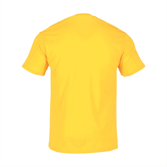A yellow short sleeve men's tee, featuring a plain back with no visible designs or logos.