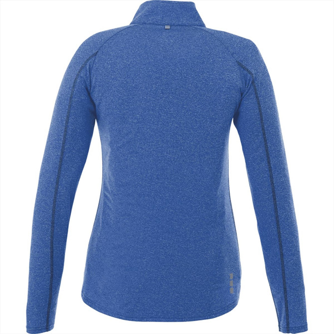 A women's quarter zip jumper in a vibrant blue colour, featuring a fitted design and stylish seam details.