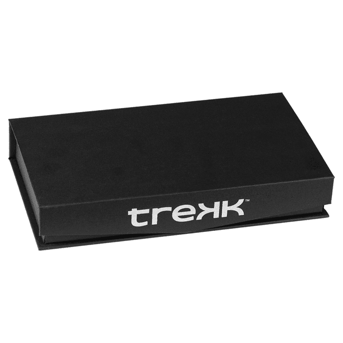 A black box with a logo, designed to hold the Trekk Survival Hammer & Multi-Tool.