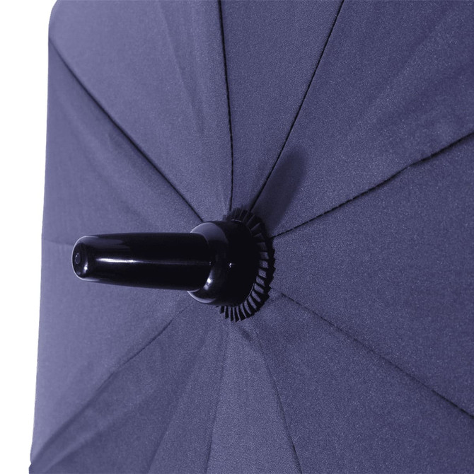 A black vented tipless golf umbrella with a sturdy handle, showcasing its fabric and structure.