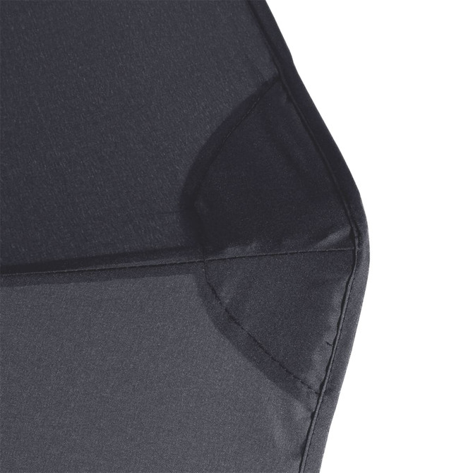 A black vented tipless golf umbrella showcasing its textured fabric and structured design. It features a branding logo.