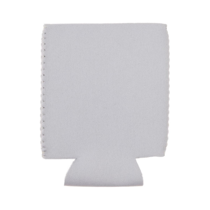 A drink bottle holder in a plain white design, featuring a stitched edge and a bottom opening.