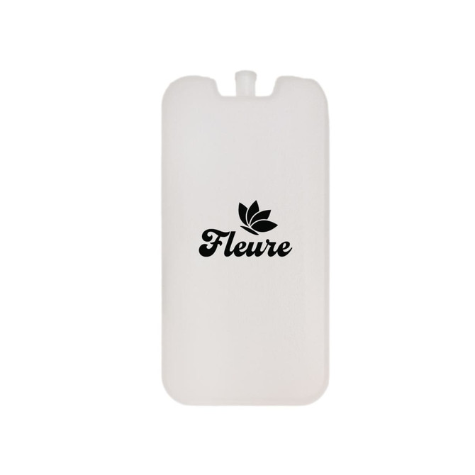 A white Cooler Brick with a logo, designed to fit inside cooler bags.