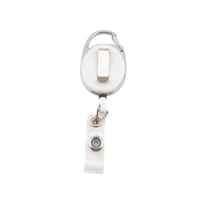 A Premium Retractable ID Badge Holder featuring a clip for attachment and a retractable cord for easy access.