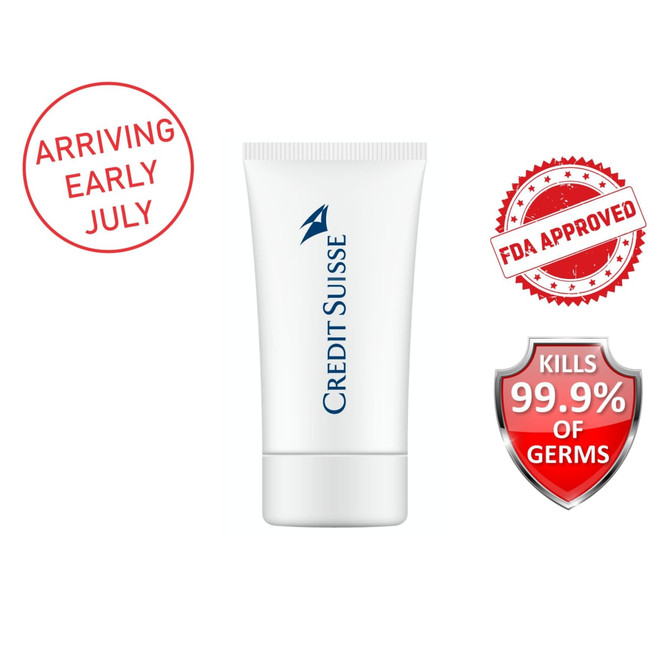 A 30ml white hand sanitiser gel tube with a logo, designed for hygienic use.