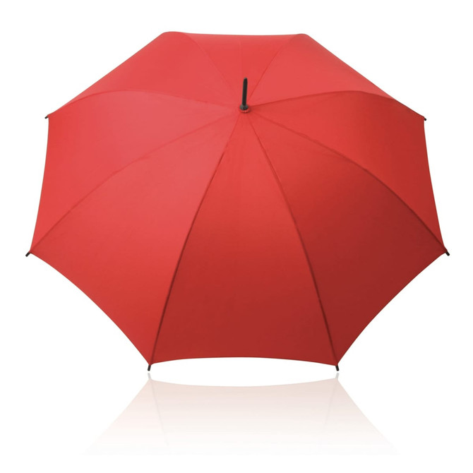 A red 61cm umbrella featuring a rounded top and a black handle, with a simple design and no visible branding.