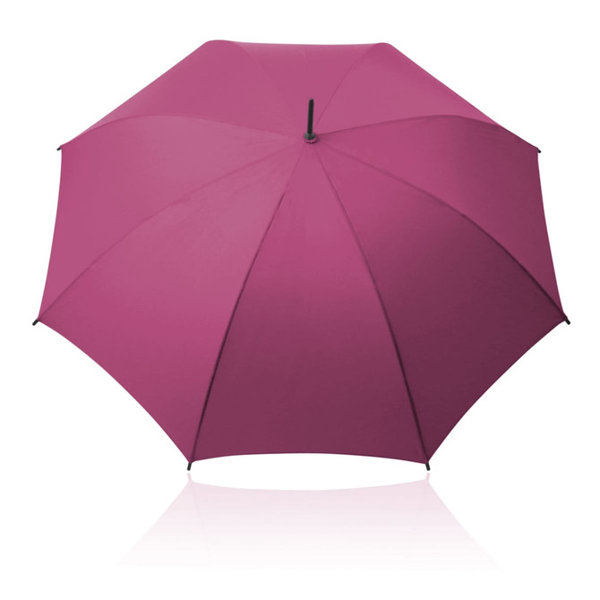 A 61cm umbrella in a vibrant magenta colour, featuring a black handle and a simple design.