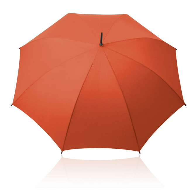 An orange 61cm Umbrella by Shelta, featuring a solid colour design and a central canopy handle, with branding on the handle.