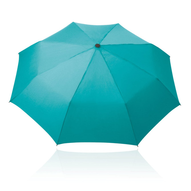 A turquoise 55cm folding umbrella with a rounded canopy, featuring a central button and a simple design.