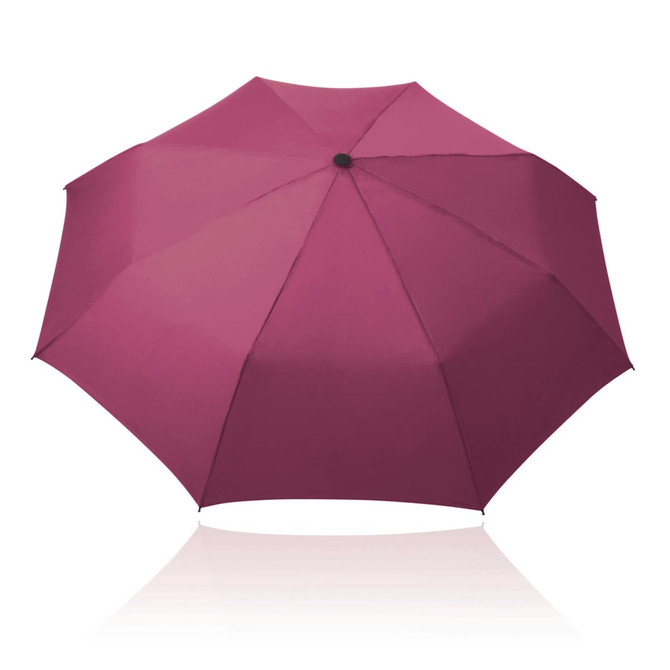 A 55cm folding umbrella in a deep burgundy colour, featuring a rounded top and a central button.