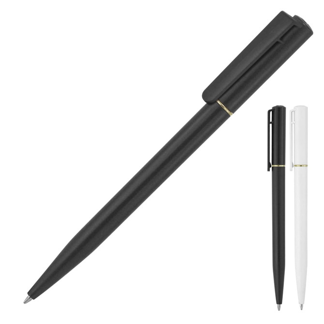 A ballpoint pen set featuring a black pen and a white pen, both with a gold accent and clip.