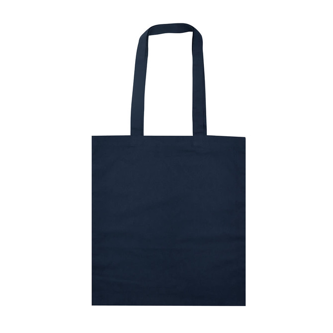 A navy blue tote bag with two long handles and no visible logos or designs.