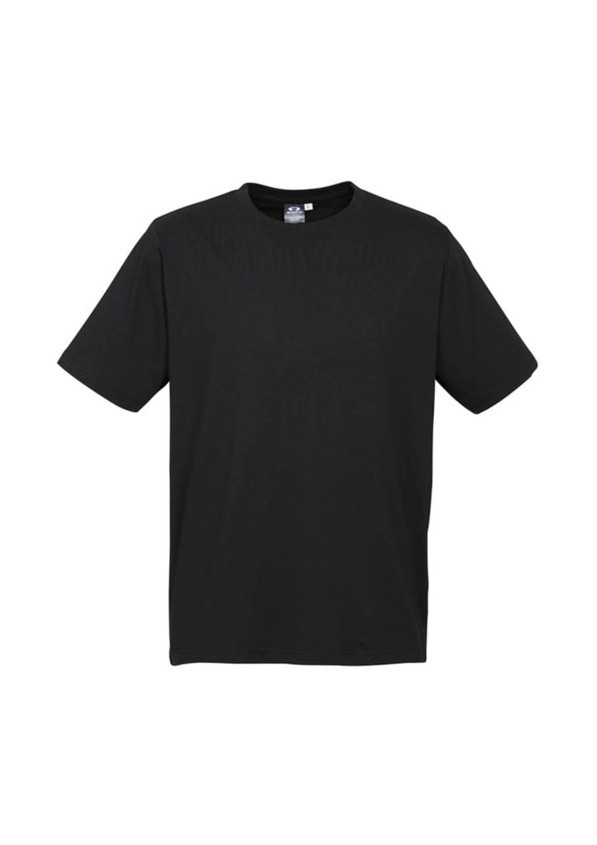 A black short sleeve t-shirt with a relaxed fit and a logo on the label area.