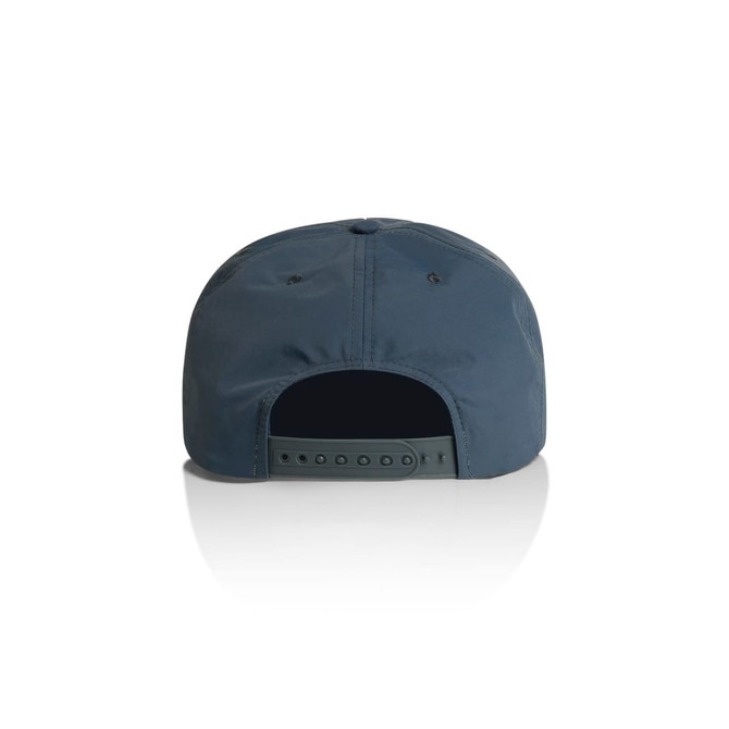A cap in dark blue with a snapback closure and a logo on the back.