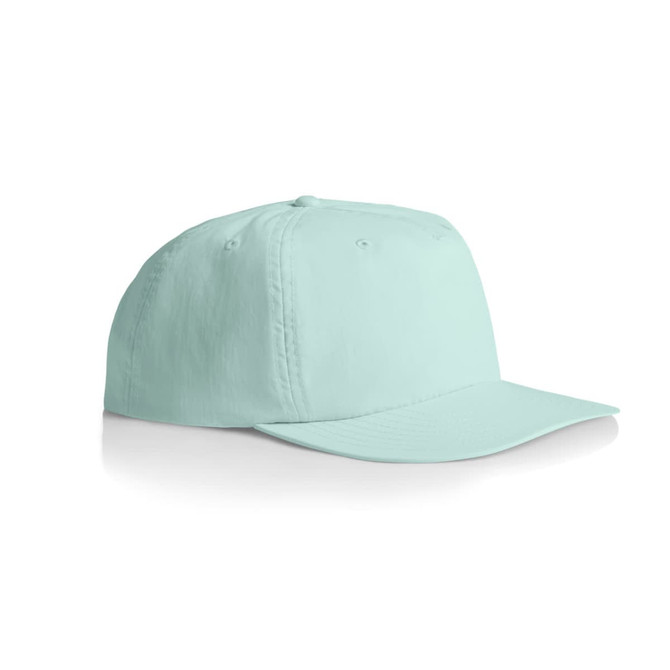 A mint green cap with a flat brim and a logo on the front. The cap has no embellishments or designs.