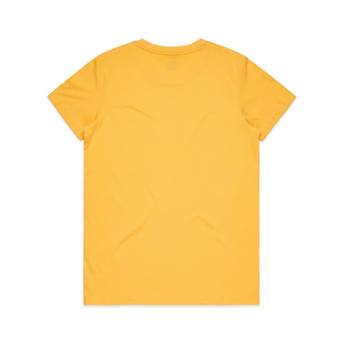 A yellow T-shirt with a smooth finish and a round neckline. The back is plain with no design elements.