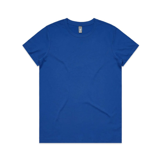 A vibrant blue T-shirt featuring a crew neck design and a logo on the label.