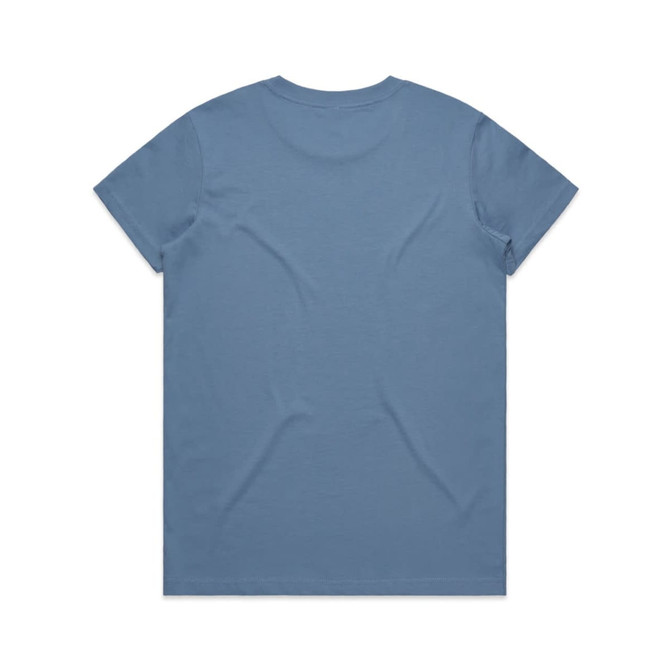 A blue t-shirt with a standard crew neck and short sleeves, featuring a plain back with no visible design.