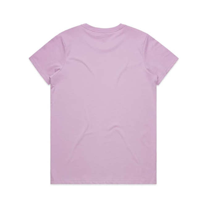 A light purple t-shirt with a simple design, featuring a logo on the back.