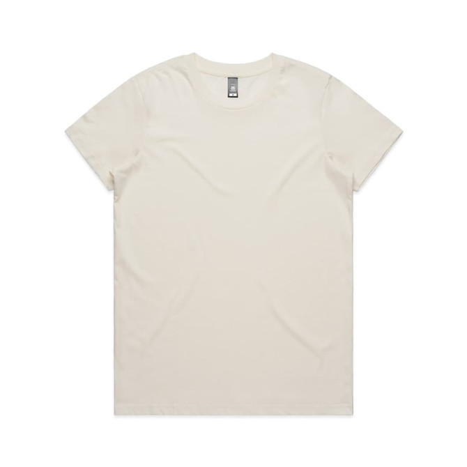 A plain cream-coloured T-shirt with a round neckline and short sleeves, featuring a label inside.